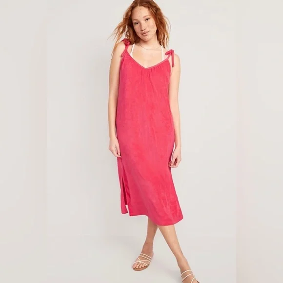 Pink and black Terry cloth beach cover dress - Picture 1 of 4